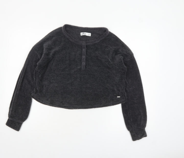 Hollister Women’s Grey Henley Jumper Size S Soft Knit Long Sleeve