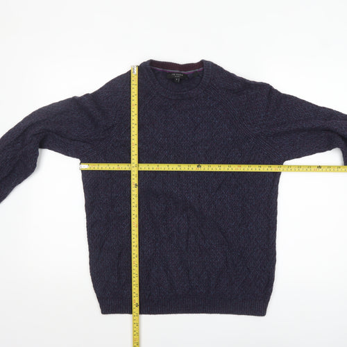 Ted Baker Men's Blue Crew Neck Wool Blend Cable-Knit Jumper M