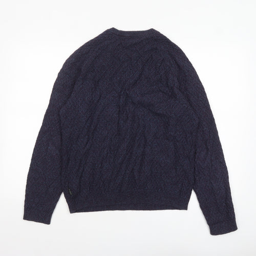 Ted Baker Men's Blue Crew Neck Wool Blend Cable-Knit Jumper M