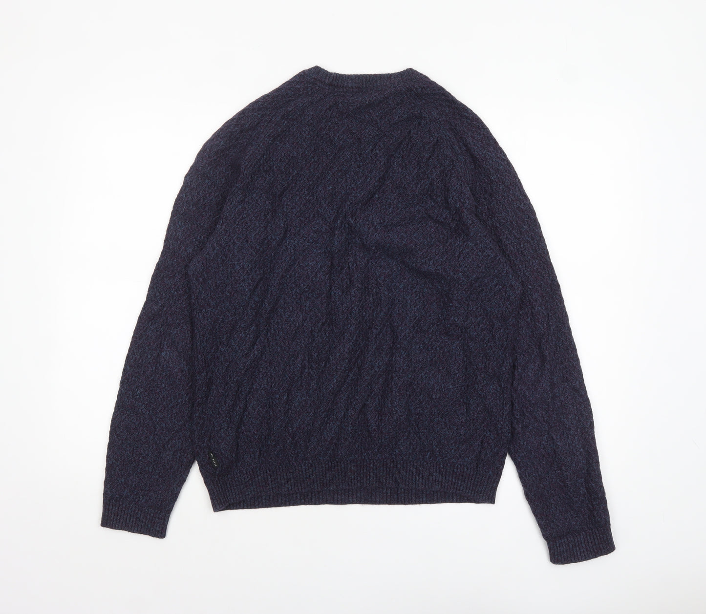 Ted Baker Men's Blue Crew Neck Wool Blend Cable-Knit Jumper M