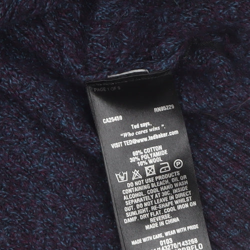 Ted Baker Men's Blue Crew Neck Wool Blend Cable-Knit Jumper M