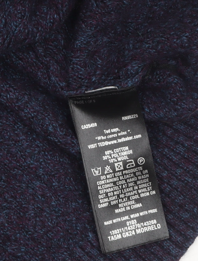 Ted Baker Men's Blue Crew Neck Wool Blend Cable-Knit Jumper M