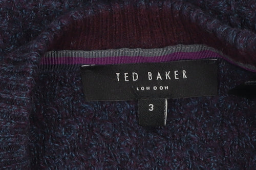 Ted Baker Men's Blue Crew Neck Wool Blend Cable-Knit Jumper M