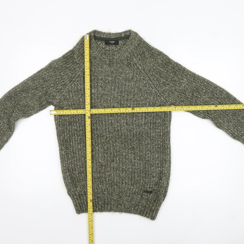 COLIN'S Mens Green Chunky Knit Crew Neck Pullover Jumper XS