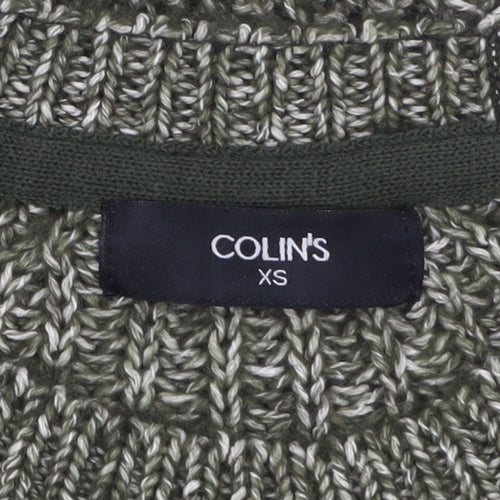 COLIN'S Mens Green Chunky Knit Crew Neck Pullover Jumper XS
