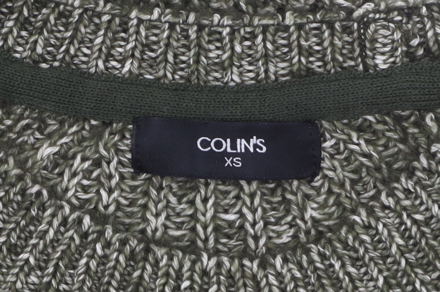 COLIN'S Mens Green Chunky Knit Crew Neck Pullover Jumper XS