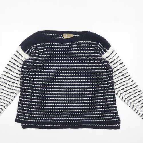 Tru Womens Blue Striped Cotton Knit Jumper Size M