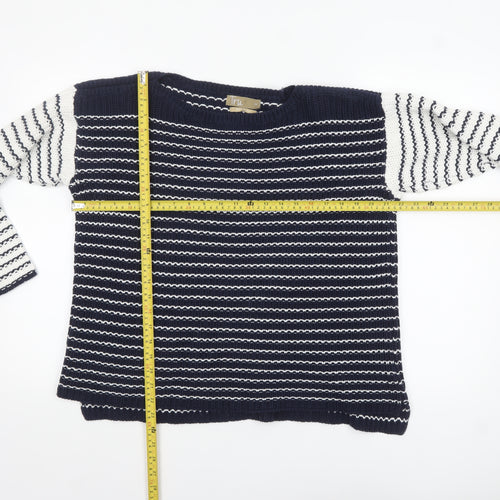 Tru Womens Blue Striped Cotton Knit Jumper Size M
