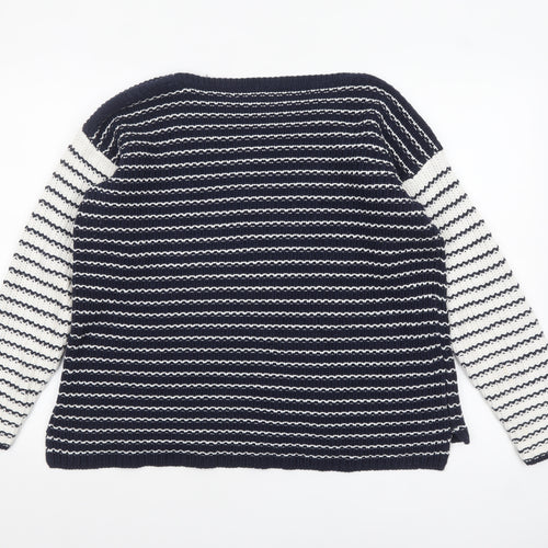 Tru Womens Blue Striped Cotton Knit Jumper Size M