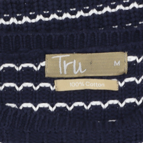 Tru Womens Blue Striped Cotton Knit Jumper Size M