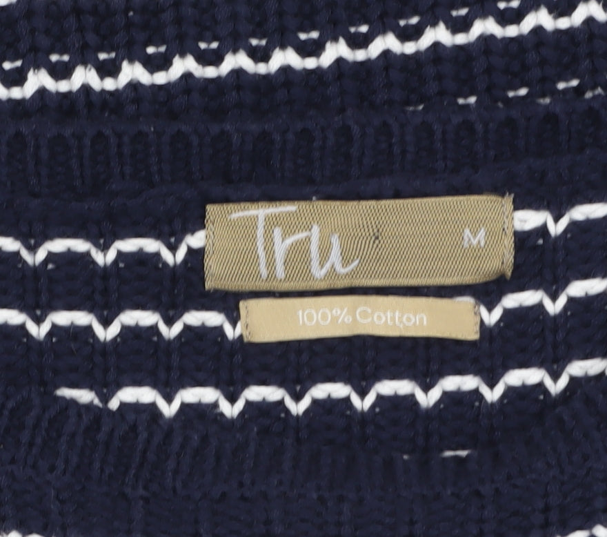 Tru Womens Blue Striped Cotton Knit Jumper Size M