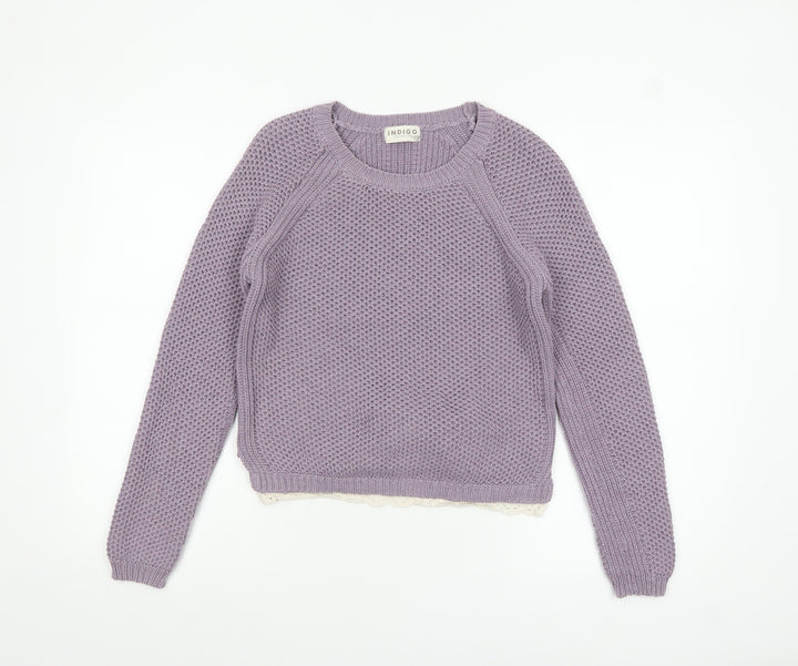 Marks and Spencer Women’s Purple Knit Jumper UK 8 Crochet Trim