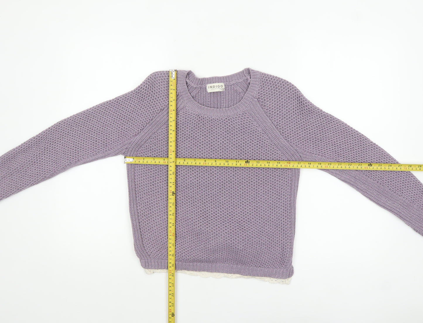 Marks and Spencer Women’s Purple Knit Jumper UK 8 Crochet Trim