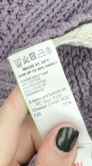 Marks and Spencer Women’s Purple Knit Jumper UK 8 Crochet Trim