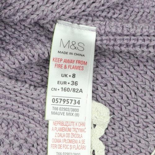 Marks and Spencer Women’s Purple Knit Jumper UK 8 Crochet Trim
