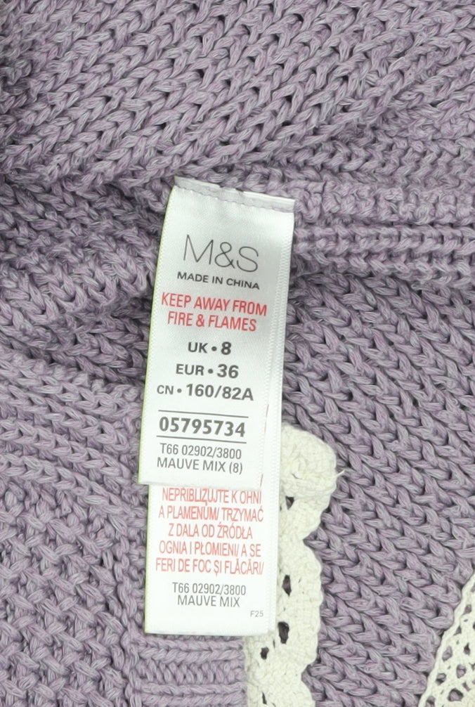 Marks and Spencer Women’s Purple Knit Jumper UK 8 Crochet Trim
