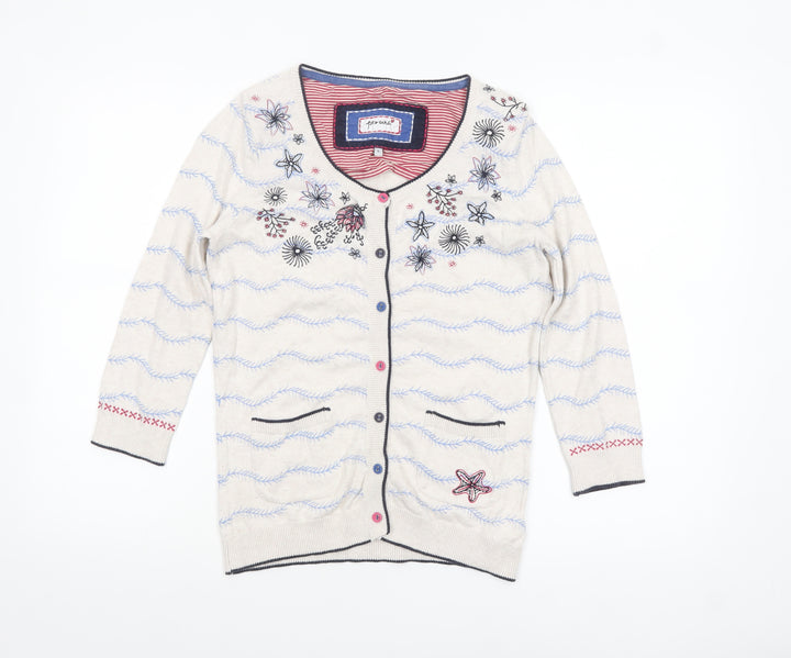 Marks and Spencer Women’s Beige Floral Embroidered 3/4 Sleeve Cardigan Size 8