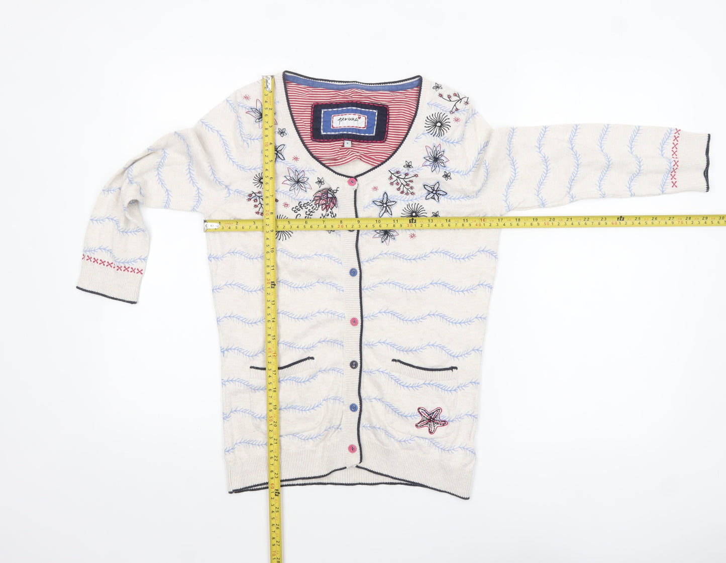 Marks and Spencer Women’s Beige Floral Embroidered 3/4 Sleeve Cardigan Size 8