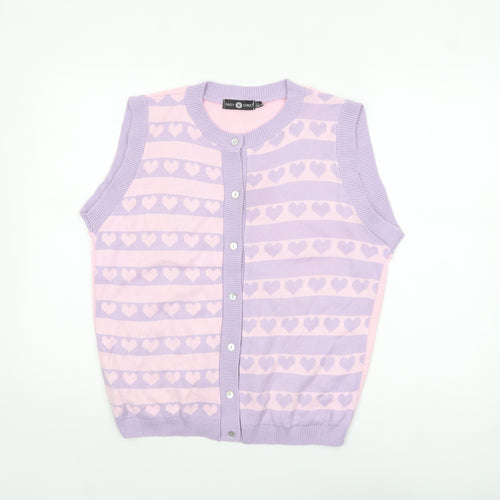 Daisy Street Womens Pink Purple Heart Knit Sleeveless Cardigan UK 8