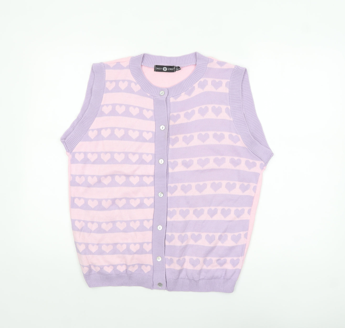 Daisy Street Womens Pink Purple Heart Knit Sleeveless Cardigan UK 8