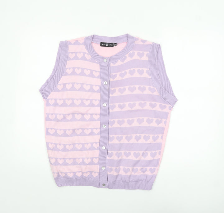 Daisy Street Womens Pink Purple Heart Knit Sleeveless Cardigan UK 8