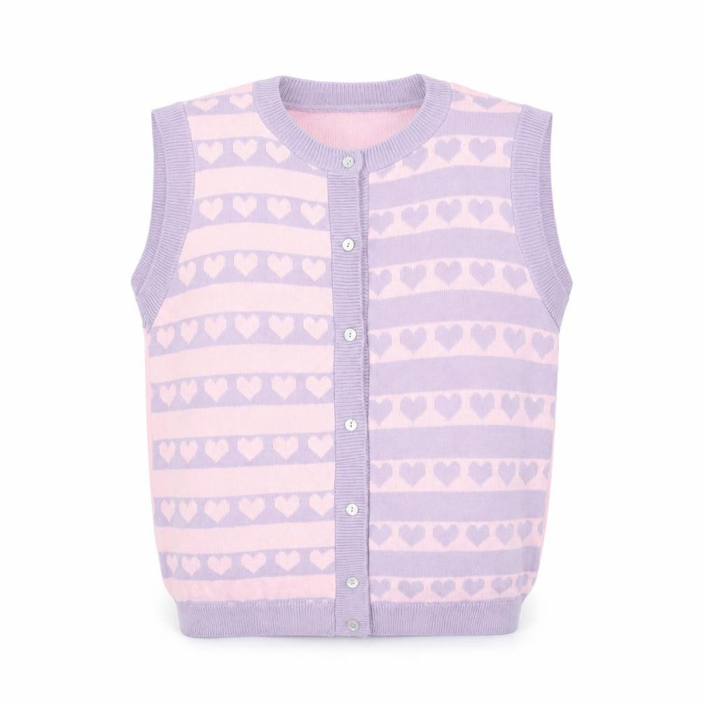 Daisy Street Womens Pink Purple Heart Knit Sleeveless Cardigan UK 8
