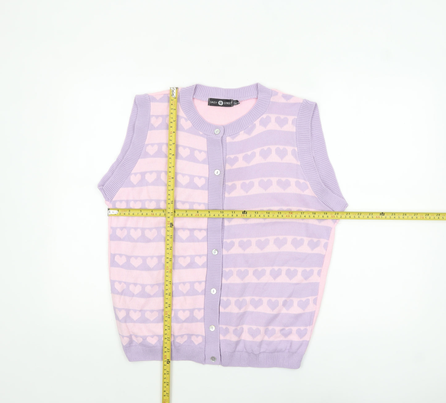 Daisy Street Womens Pink Purple Heart Knit Sleeveless Cardigan UK 8