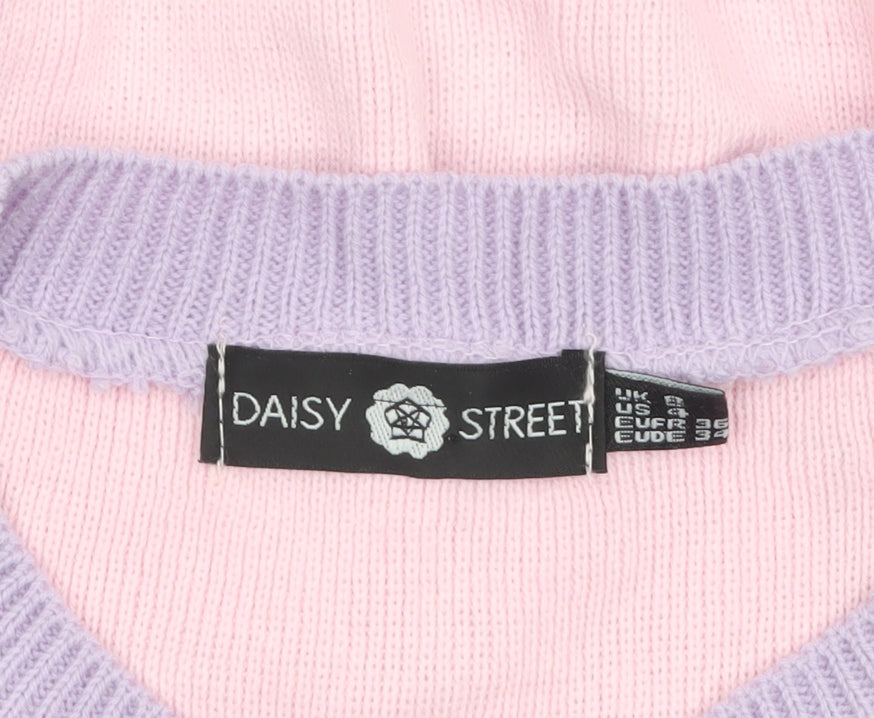 Daisy Street Womens Pink Purple Heart Knit Sleeveless Cardigan UK 8