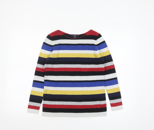 Gap Women Multicoloured Striped Boat Neck Cotton Jumper Size S