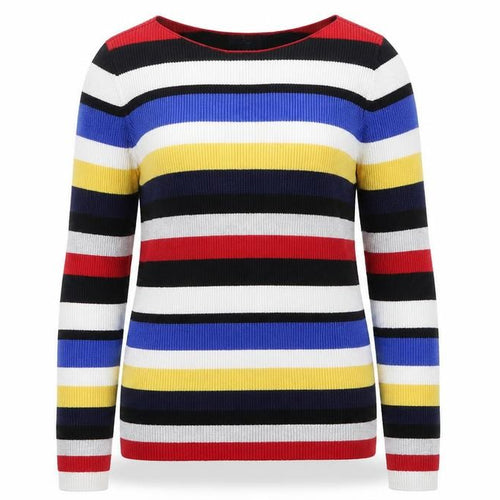 Gap Women Multicoloured Striped Boat Neck Cotton Jumper Size S
