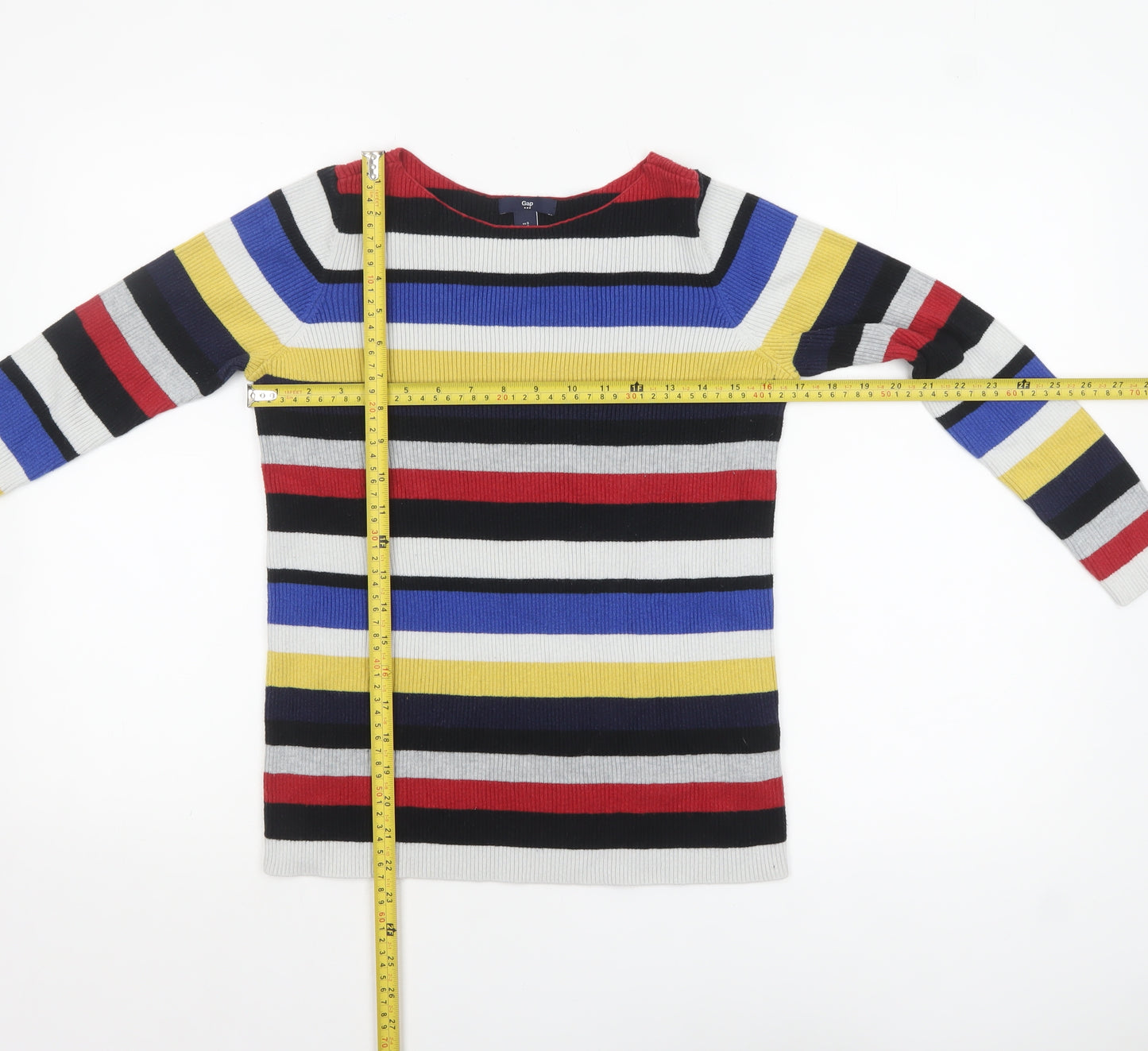 Gap Women Multicoloured Striped Boat Neck Cotton Jumper Size S