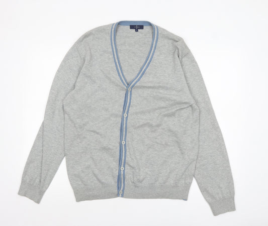 Jasper Conran Men's Grey Cotton Cashmere V-Neck Cardigan L