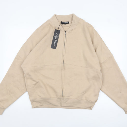 Stylewise Women Beige M Basic Full Zip Casual Jacket