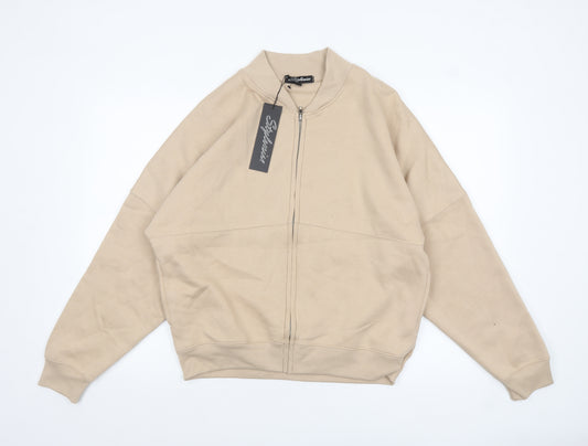 Stylewise Women Beige M Basic Full Zip Casual Jacket