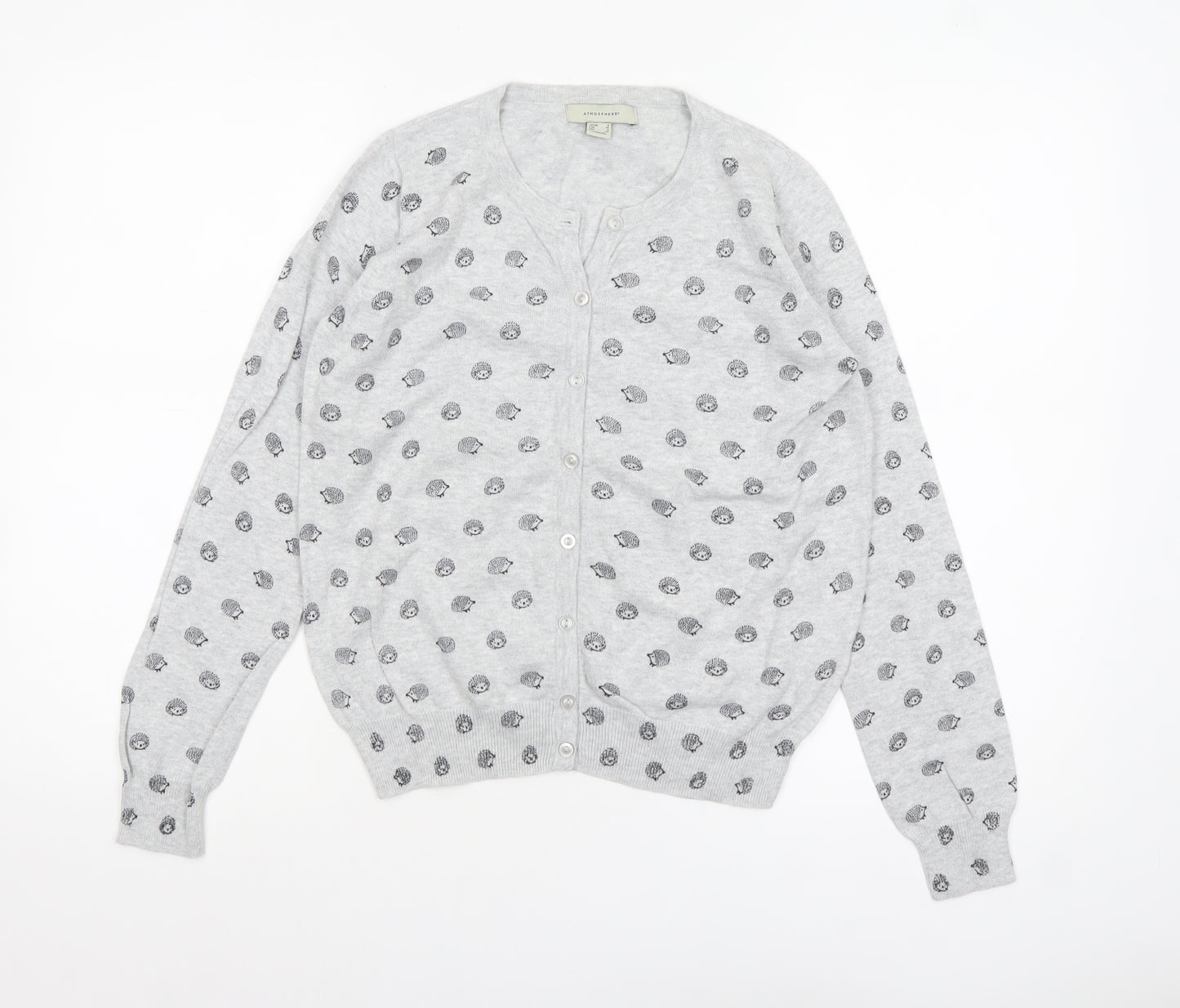 Atmosphere Women's Grey Animal Print Cotton Cardigan Size 8