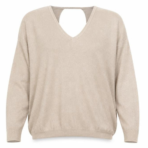Next Women Beige Metallic V-Neck Long Sleeve Jumper Size 12