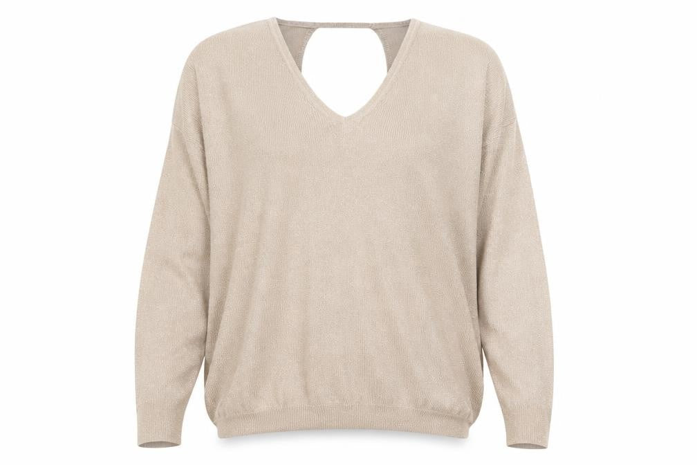 Next Women Beige Metallic V-Neck Long Sleeve Jumper Size 12