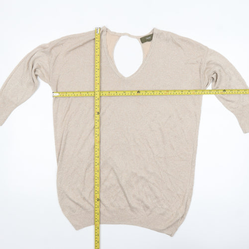 Next Women Beige Metallic V-Neck Long Sleeve Jumper Size 12