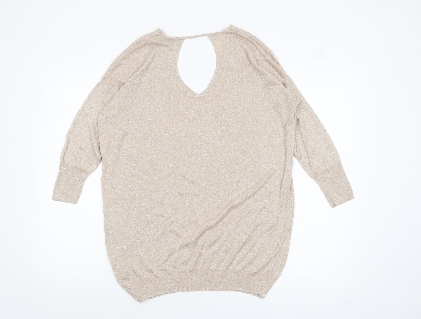 Next Women Beige Metallic V-Neck Long Sleeve Jumper Size 12