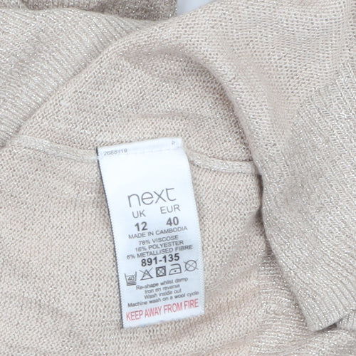 Next Women Beige Metallic V-Neck Long Sleeve Jumper Size 12