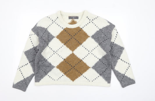Primark Women's Multicoloured Argyle Knit Pullover Jumper M