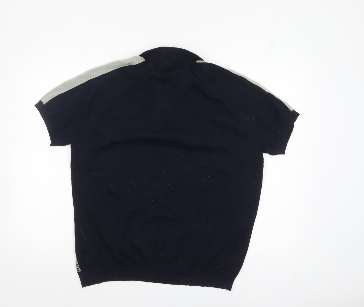 EASY Men’s Blue Geometric Knit Zip Polo Shirt Size L