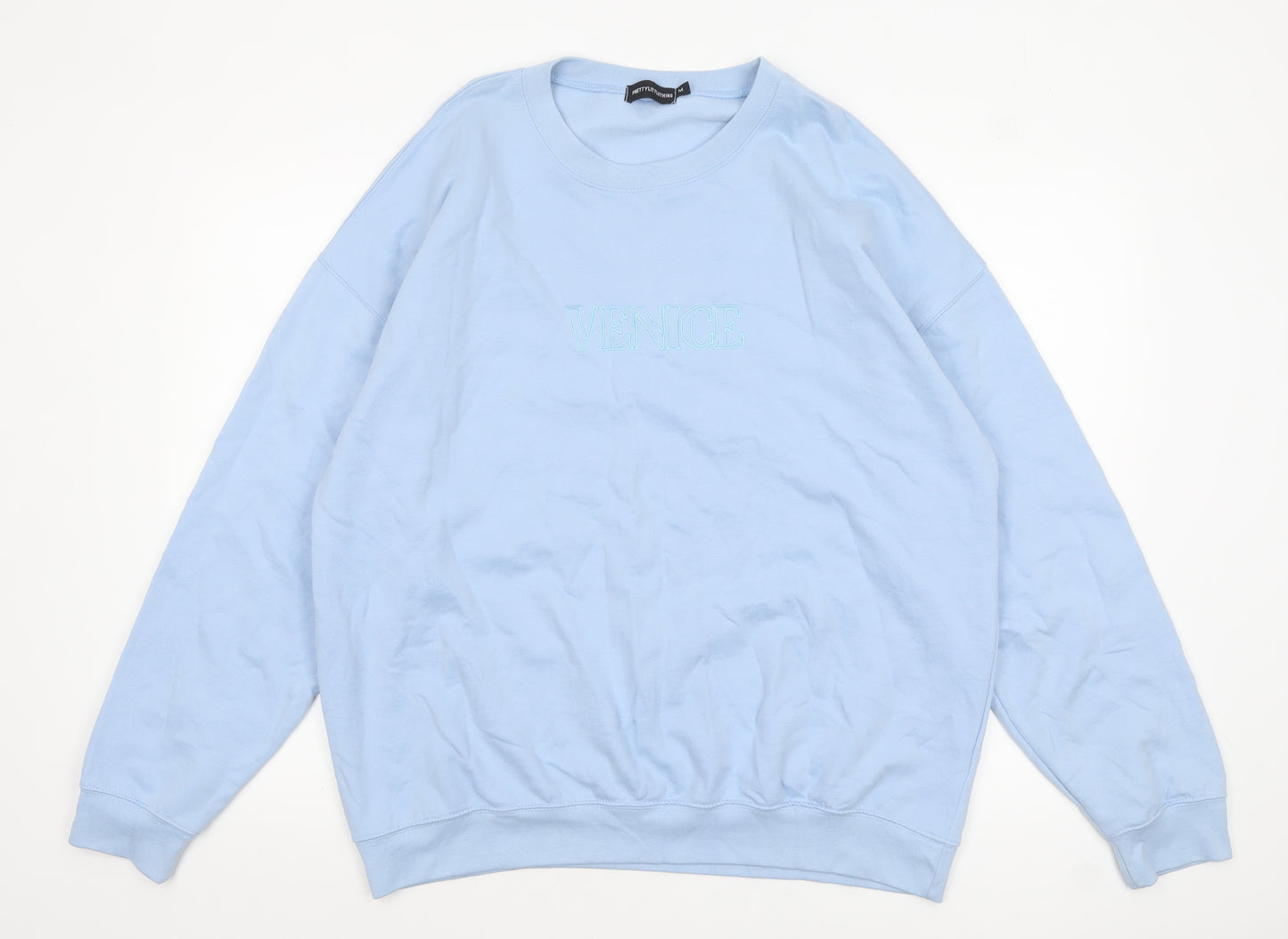 PrettyLittleThing Blue Venice Embroidered Sweatshirt Medium Unisex