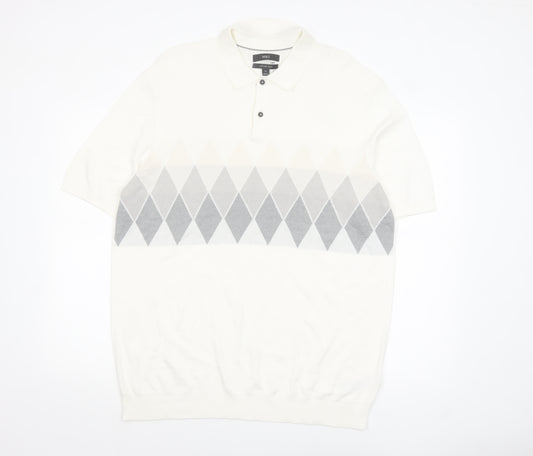 Marks and Spencer Men's Ivory Argyle Knit Polo Shirt 2XL