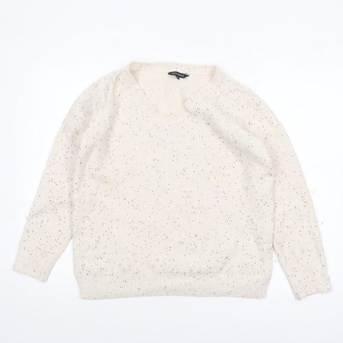 Peacocks Women’s Beige Sequin V-Neck Knit Jumper Size M