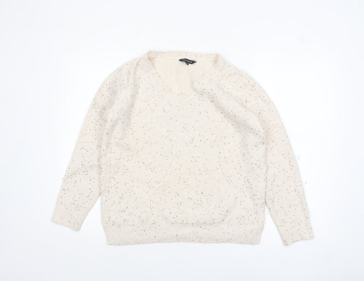 Peacocks Women’s Beige Sequin V-Neck Knit Jumper Size M