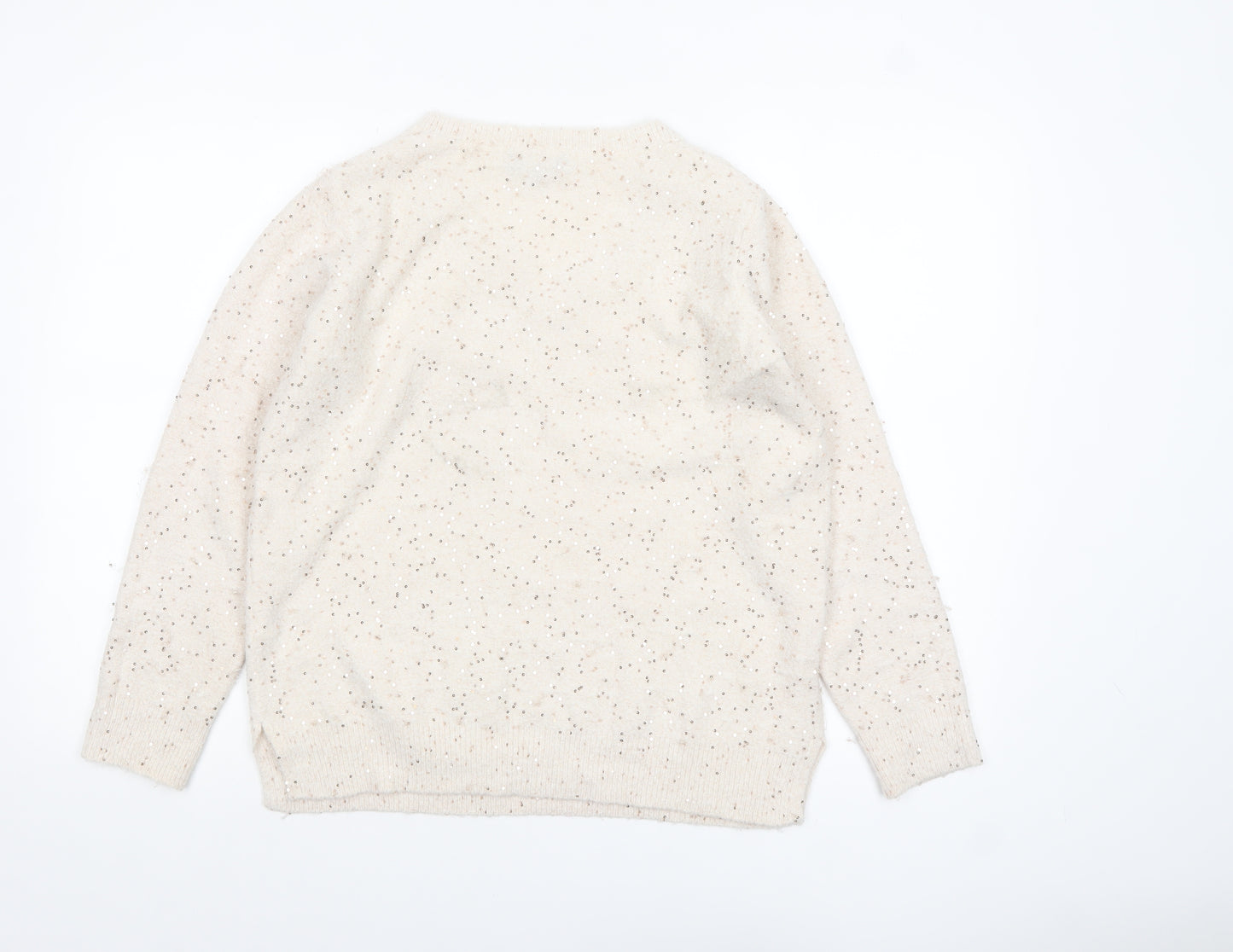 Peacocks Women’s Beige Sequin V-Neck Knit Jumper Size M