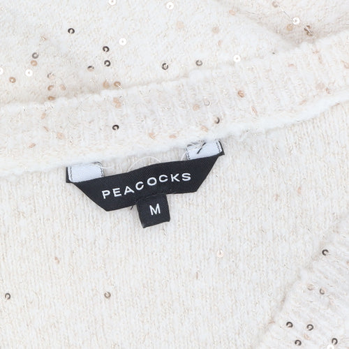 Peacocks Women’s Beige Sequin V-Neck Knit Jumper Size M