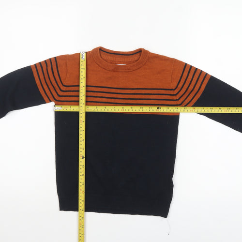 FatFace Boys Navy & Rust Striped Jumper Crew Neck 6-7 Years Cotton Wool