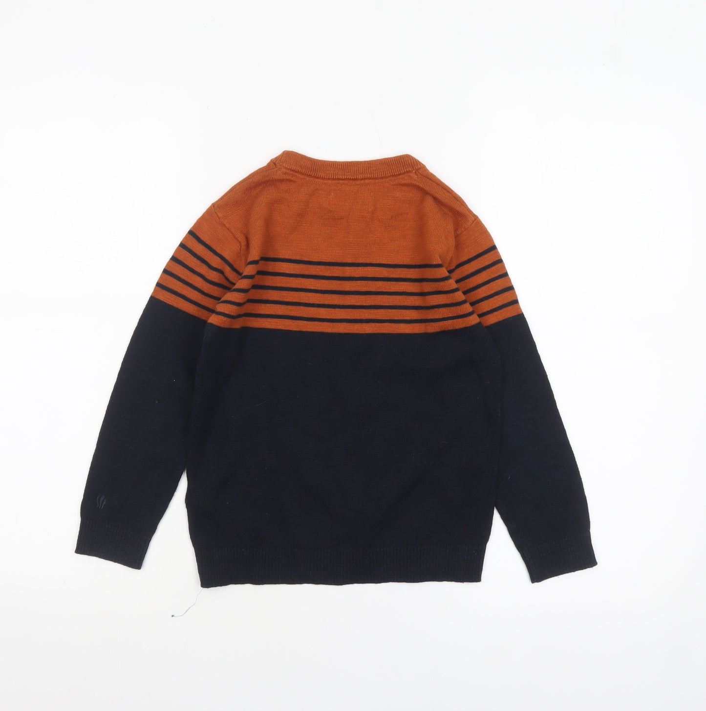 FatFace Boys Navy & Rust Striped Jumper Crew Neck 6-7 Years Cotton Wool